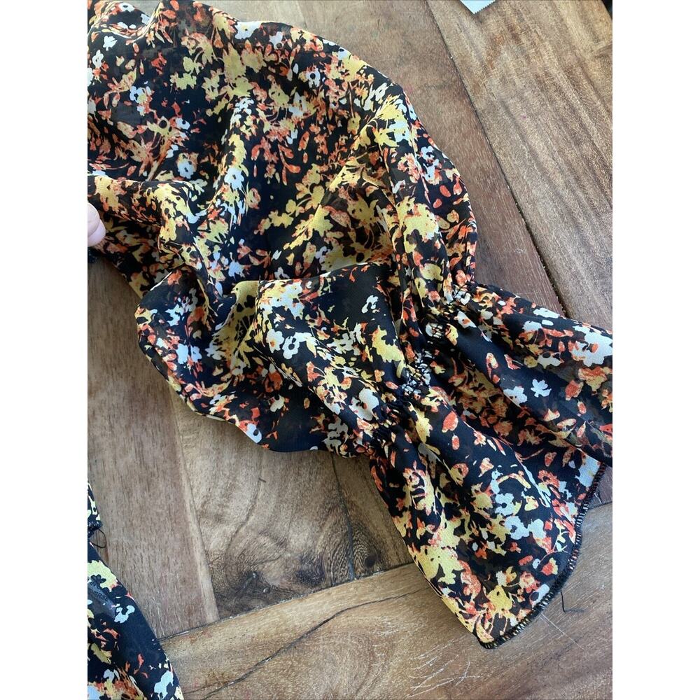 Adyson Parker ADY P Black & Yellow Orange Floral Top w/ Ruffles, Size XSmall - Picture 6 of 6
